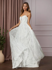 White A-Line Sweetheart Sleeveless Lace Wedding Dress