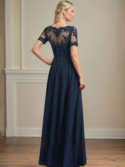 A-line Scoop Illusion Floor-Length Chiffon Lace Mother of the Bride Dress With Sequins Beading
