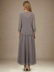 A-line V-Neck Ankle-Length Chiffon Mother of the Bride Dress With Sequins Appliques Lace Beading
