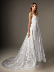 White A-Line V-Neck Sequins Tulle Wedding Dress