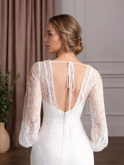 White Mermaid Scoop Neck Lace Wedding Dress