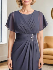 A-line Scoop Floor-Length Chiffon Mother of the Bride Dress With Pleated Beading