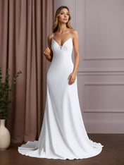 White Mermaid Stretch Crepe Wedding Dress