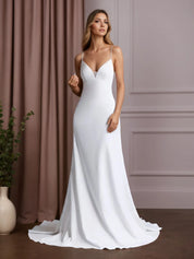 White Mermaid Stretch Crepe Wedding Dress