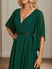 A-line V-Neck Floor-Length Chiffon Mother of the Bride Dress With Sequins Appliques Lace Beading