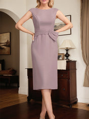 Sheath/Column Scoop Knee-Length Chiffon Mother of the Bride Dress With Pleated Sequins