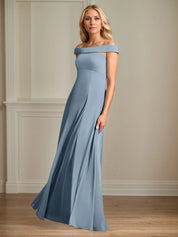 A Line Off the Shoulder Floor Length Chiffon Mother Of the Bride Dress With Pleated