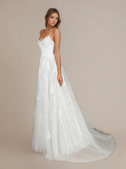 White A-Line Spaghetti Straps Sequins Tulle Wedding Dress
