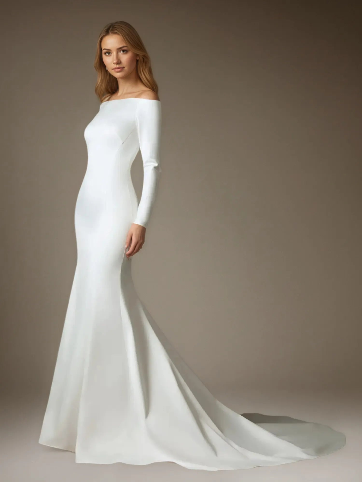 White Mermaid Off the Shoulder Satin Wedding Dress