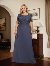 A-line Scoop Floor-Length Lace Chiffon Mother of the Bride Dress With Sequins