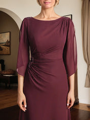 Sheath/Column Scoop Floor-Length Chiffon Mother of the Bride Dress With Pleated Beading