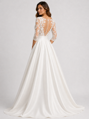 Elegant Lace Applique V-Neck Satin A-Line Wedding Dress with Sweep Train
