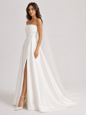 Elegant Strapless Satin A-Line Wedding Dress with High Slit and Sweep Train