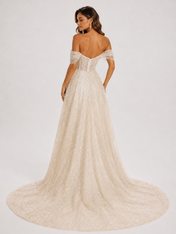 Elegant Off-the-Shoulder Sparkly Sequin Sheath Wedding Dress with Chapel Train