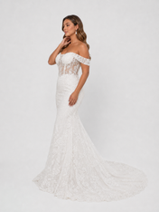 Elegant Off-the-Shoulder Corset Lace Mermaid Wedding Dress with Chapel Train