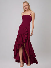 Cabernet Sheath/Column Chiffon Off The Shoulder Sleeveless Floor Length Dress With Ruffles