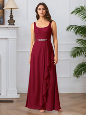 A-Line Square Neckline Lace Chiffon Mother of the Bride Dress