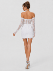 Elegant Off-the-Shoulder Corset Lace Mini Wedding Dress with Long Sleeves