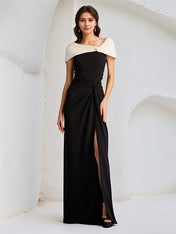 Black Sheath/Column Asymmetrical Neckline Sleeveless Chiffon Dress With High Slit