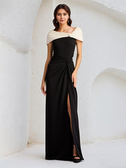Black Sheath/Column Asymmetrical Neckline Sleeveless Chiffon Dress With High Slit