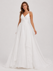 Elegant V-Neck Ruched Chiffon A-Line Wedding Dress with Chapel Train