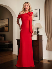 Red Sheath/Column One Shoulder Floor Length Mother of the Bride Dress With Bow