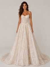 Elegant Sweetheart Lace Corset A-Line Wedding Dress with Beaded Straps and Chapel Train