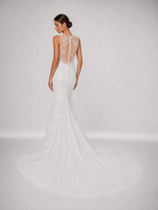 Elegant Illusion High-Neck Lace Mermaid Wedding Dress with Sweep Train