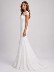 Elegant Illusion Cap-Sleeve Lace Mermaid Wedding Dress with Chapel Train