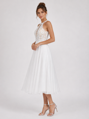 Elegant Halter Neck Lace Applique Midi Wedding Dress