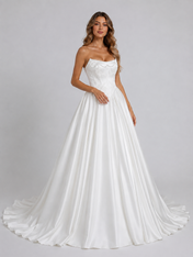 Elegant Strapless Corset Satin A-Line Wedding Dress with Chapel Train
