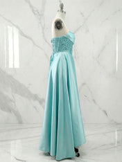 Champagne Gold Strapless Beaded Corset Satin A-Line Prom Dress