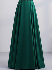 Green A-line V-Neck Floor-Length Satin Lace Prom Dresses With Sequins