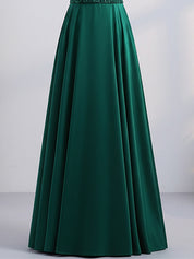 Green A-line V-Neck Floor-Length Satin Lace Prom Dresses With Sequins