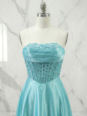 Champagne Gold Strapless Beaded Corset Satin A-Line Prom Dress