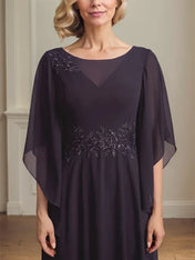 A-line Scoop Illusion Ankle-Length Lace Chiffon Mother of the Bride Dress With Sequins