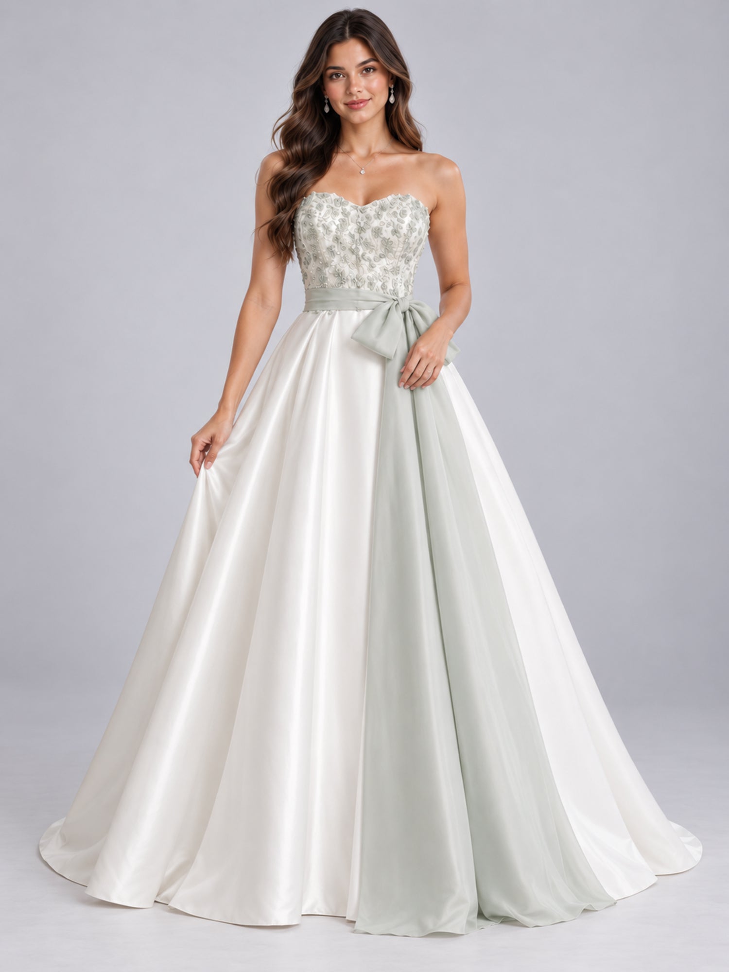 White Strapless Beaded Ball Gown Wedding Dress
