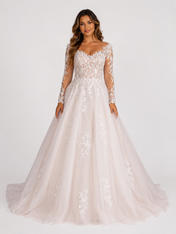 Elegant Long Sleeve Sweetheart Lace Tulle A-Line Wedding Dress with Chapel Train