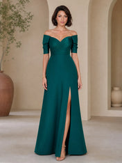 Off-the-Shoulder Sweetheart Column Gown with Thigh-High Slit Bridesmaid Dress