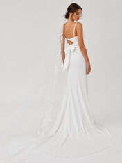 Elegant Cowl Neck Satin Sheath Wedding Dress with Bow Back, High Slit, and Sweep Train