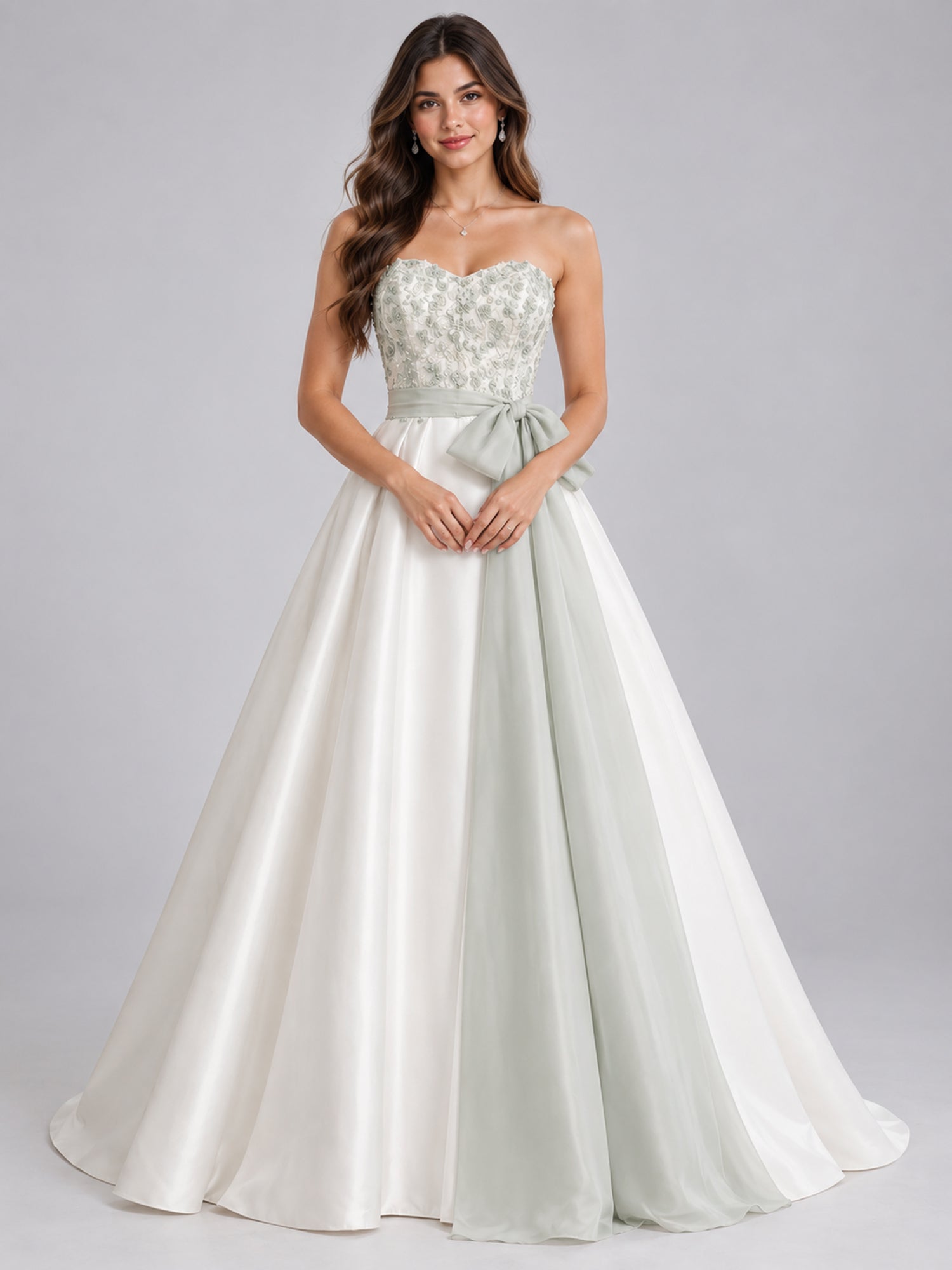 White Strapless Beaded Ball Gown Wedding Dress