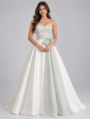 White Strapless Beaded Ball Gown Wedding Dress