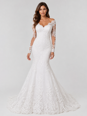 Elegant Off-the-Shoulder V-Neck Long-Sleeve Lace Mermaid Wedding Dress with Sweep Train