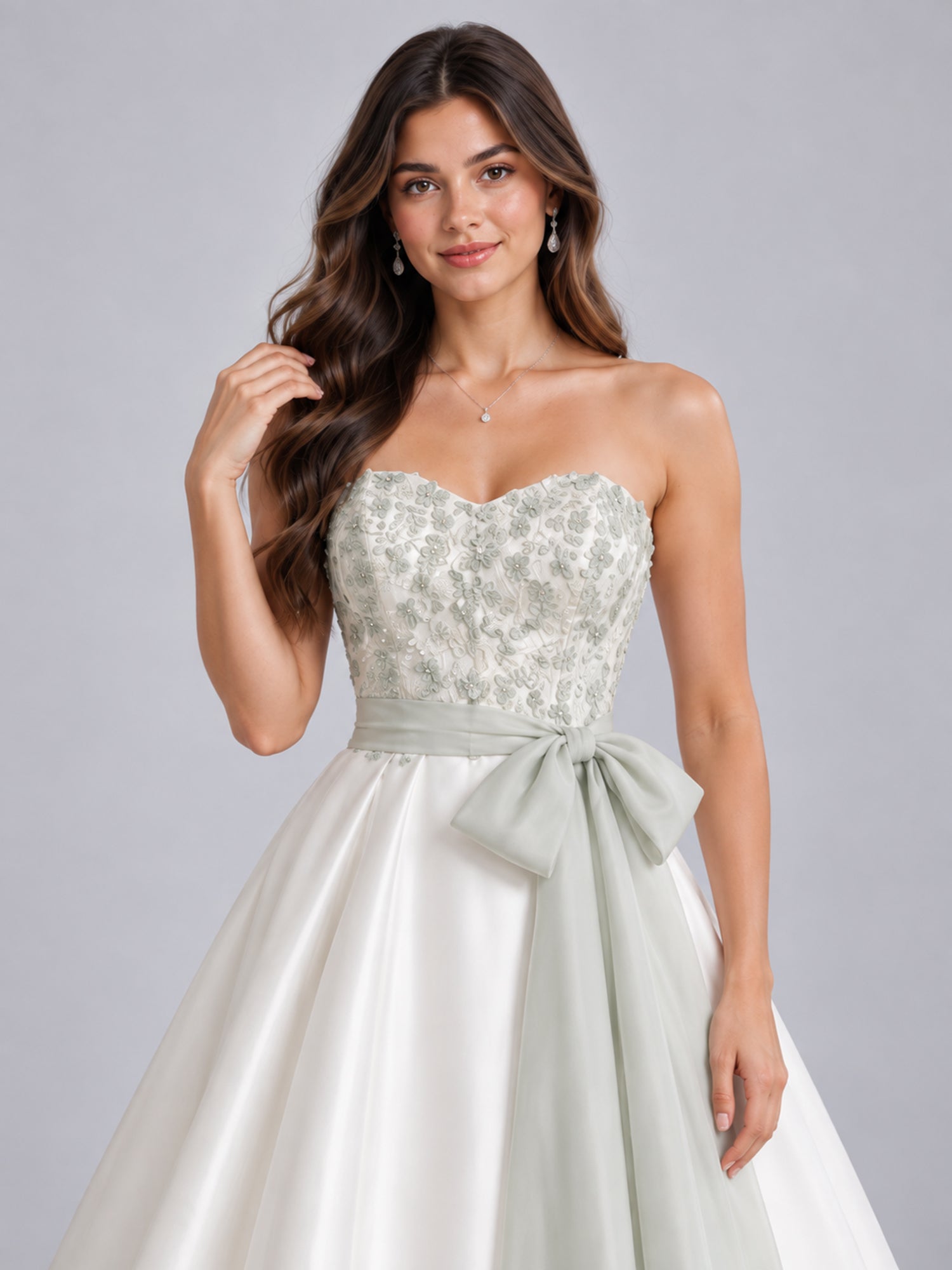 White Strapless Beaded Ball Gown Wedding Dress
