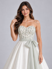 White Strapless Beaded Ball Gown Wedding Dress