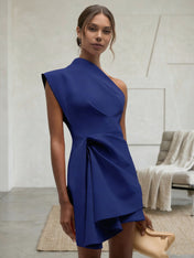 Purplish blue Ruched One Shoulder Sleeveless A-line Mini Homecoming Dress