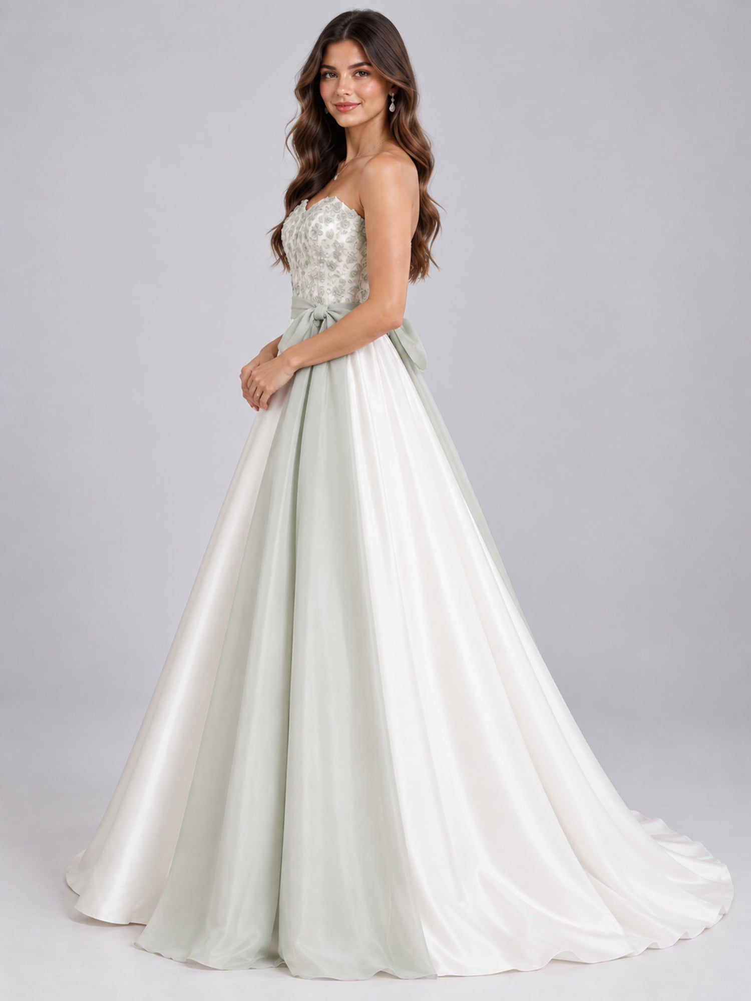 White Strapless Beaded Ball Gown Wedding Dress