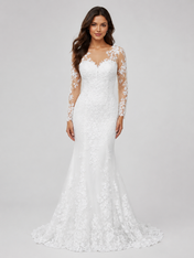 Elegant Illusion Long-Sleeve Lace Mermaid Wedding Dress with Keyhole Back and Sweep Train