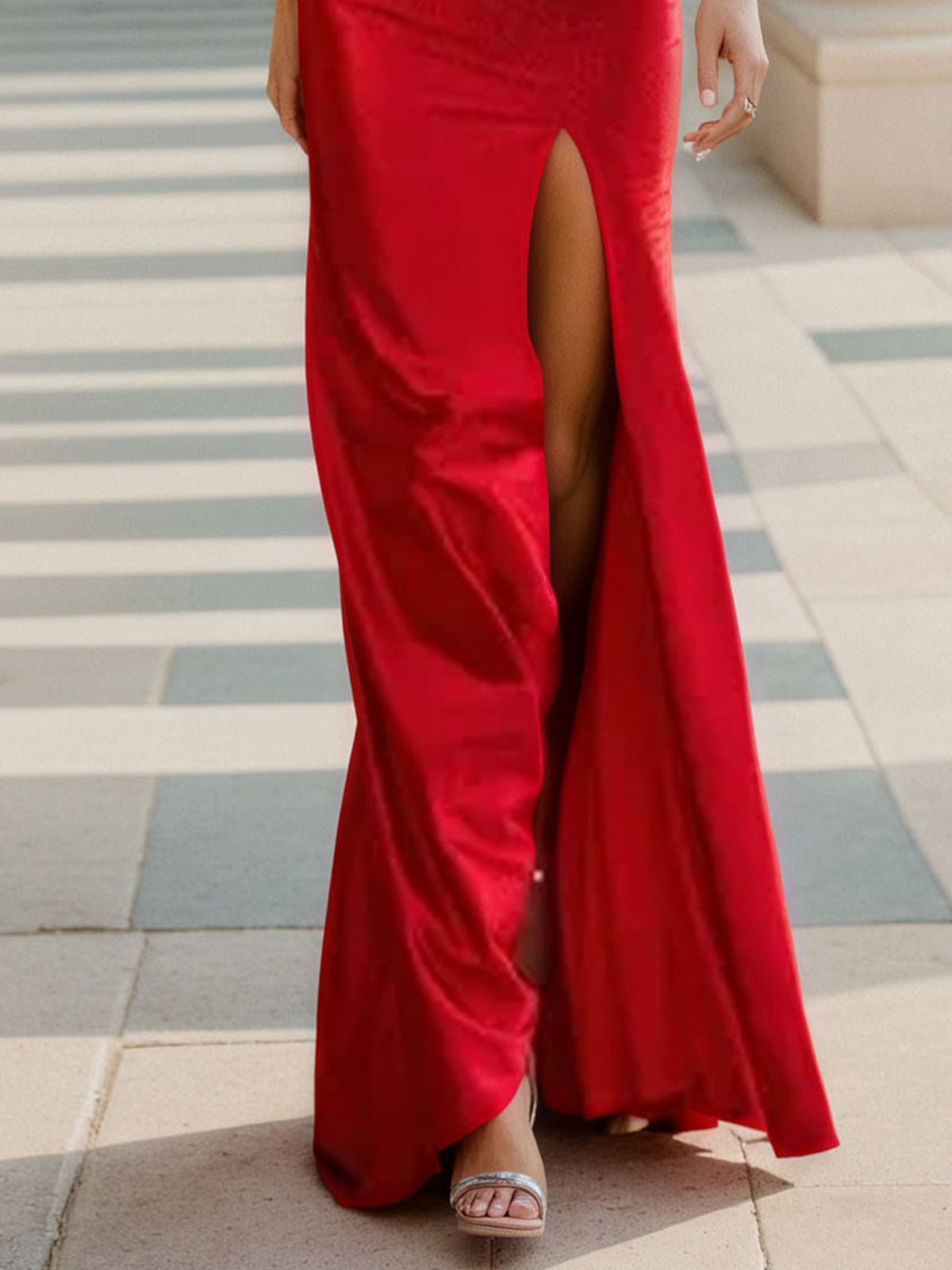 Sweetheart Prom Dresses with Slit Red Mermaid Wedding Guest Dress
