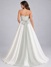 White Strapless Beaded Ball Gown Wedding Dress